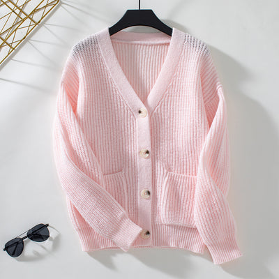 European And American Autumn And Winter New Women's Knitwear V-neck Single Breasted Sweater