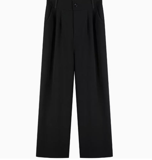 Black Wide-leg Suit Pants Women's Thin