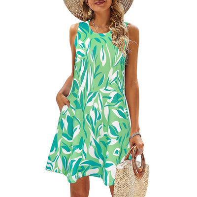 Printed Vest Pocket Dress Women