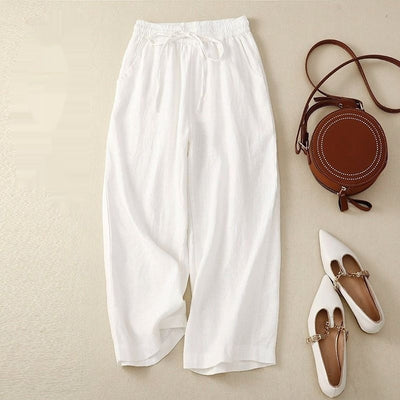 Retro Cotton And Linen Cropped Wide-leg Pants Women