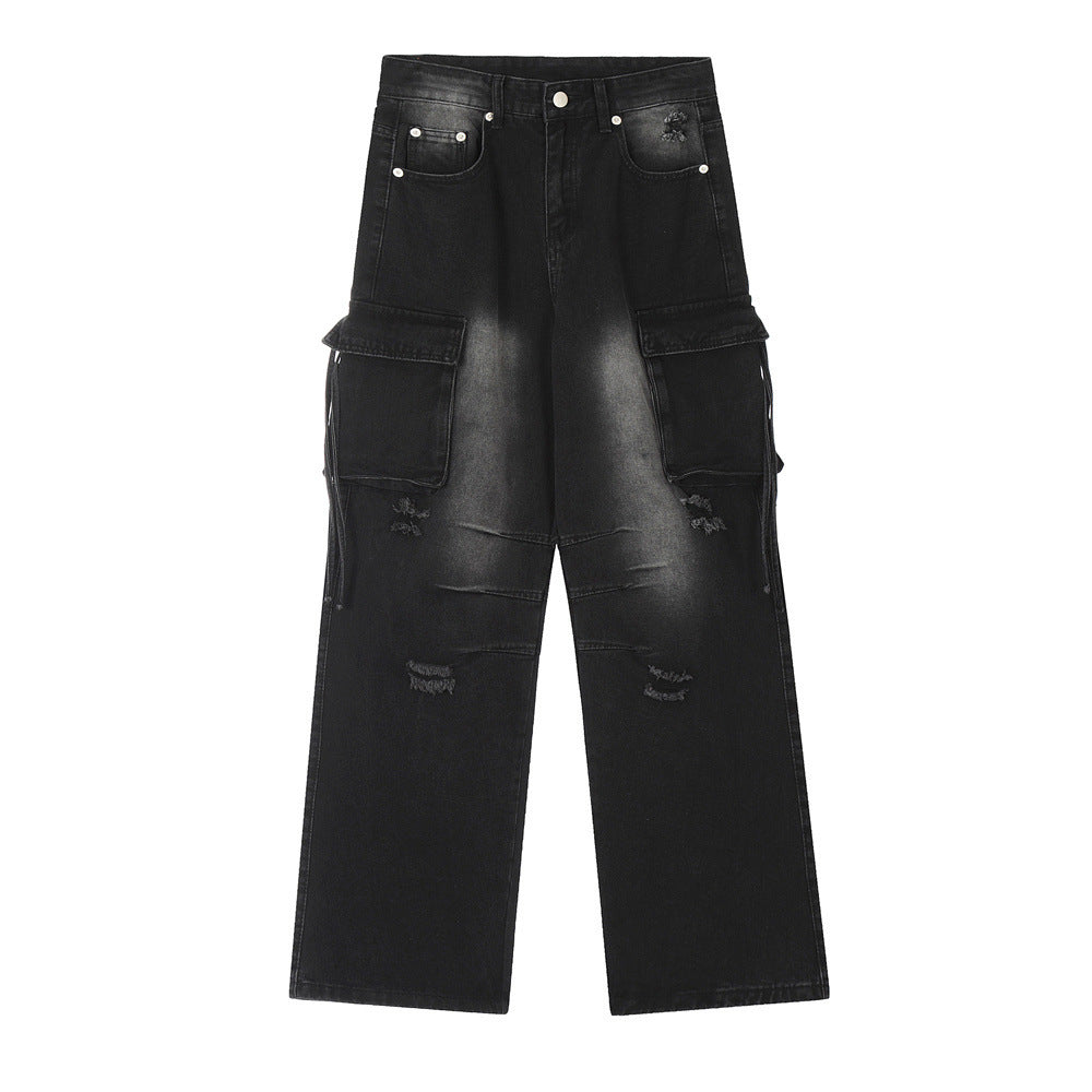 Fashion Washing Hole Cargo Jeans Men