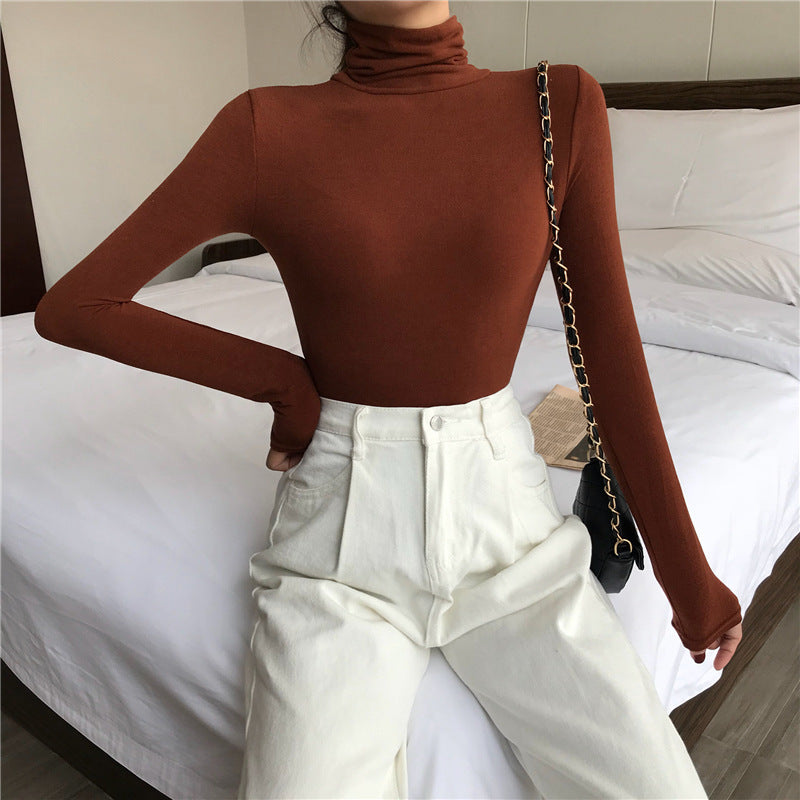 All Match Slimming Solid Color Bottoming Shirt Womens Tops Women