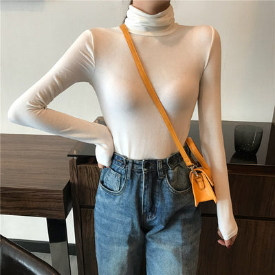 All Match Slimming Solid Color Bottoming Shirt Womens Tops Women