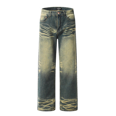 Contrast Color Washed Worn Jeans Men