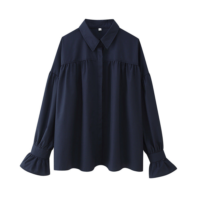 Casual Loose Shoulder Lantern Long Sleeve Shirt
