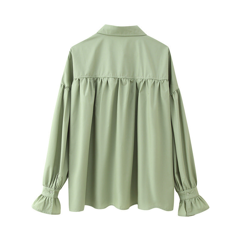 Casual Loose Shoulder Lantern Long Sleeve Shirt