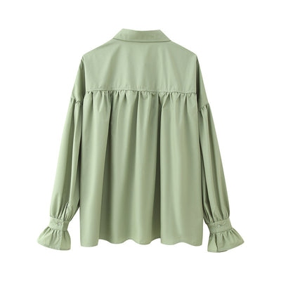 Casual Loose Shoulder Lantern Long Sleeve Shirt