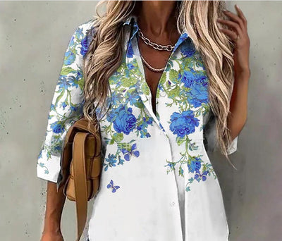Spring And Summer New Fashionable Printed Collar Long Sleeved Shirt For Women