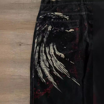 Hip Hop Embroidered Loose Jeans Men