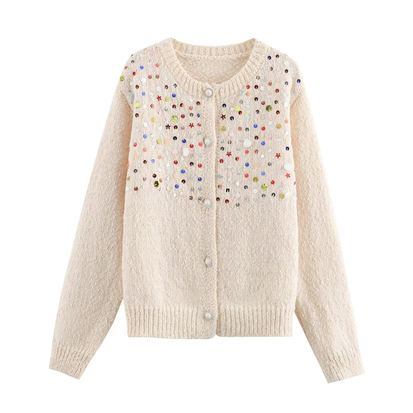 Fashion Girl Color Sequined Knitted Sweater Cardigan Coat