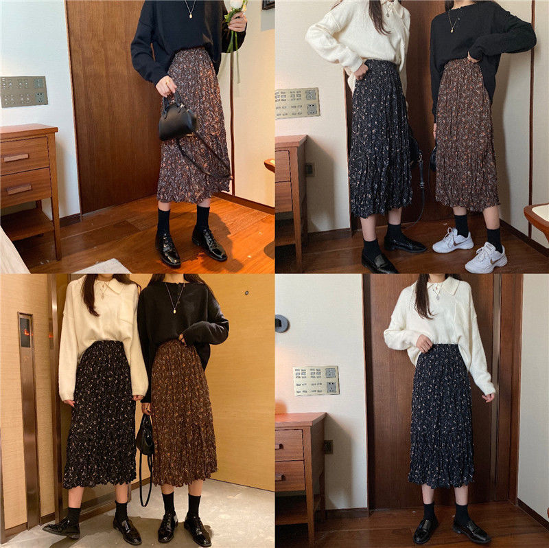 Skirt Women Summer New Irregular Korean Style Pleated Floral Skirt