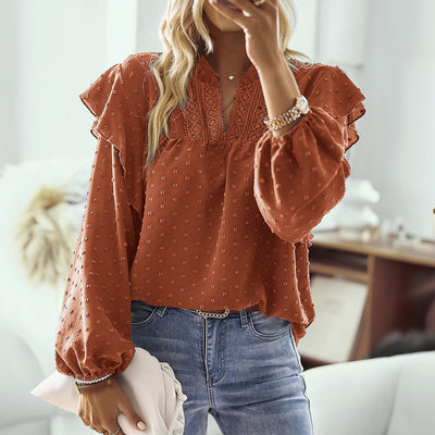 Spring And Summer Ruffled Lantern Sleeves Lace Stitching Coat