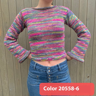 Autumn And Winter Women's Pullover Stripe Round Sweater Loose Plus Size Rainbow Sweater