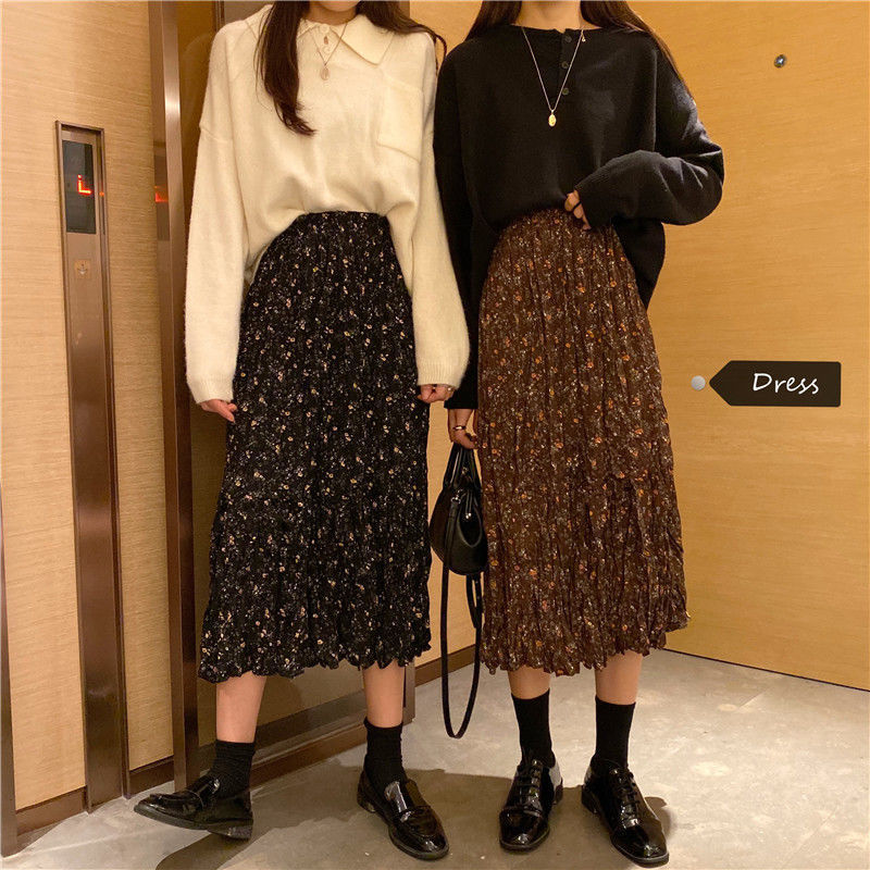 Skirt Women Summer New Irregular Korean Style Pleated Floral Skirt