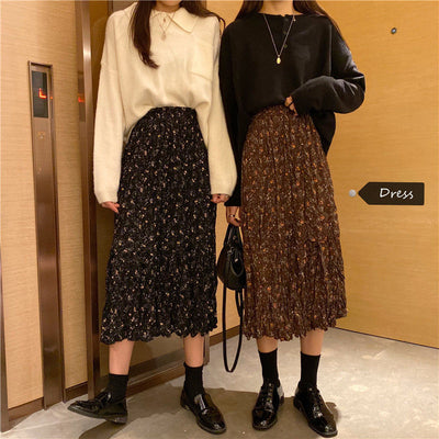 Skirt Women Summer New Irregular Korean Style Pleated Floral Skirt