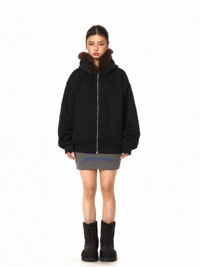 Retro Hooded Cardigan Fur Collar Sweater Loose Casual Women's Coat