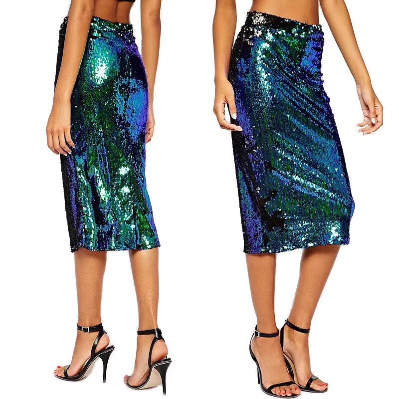 All-matching Elastic Waistband Women's Skirt Sequined Hip Skirt Mid Skirt Women