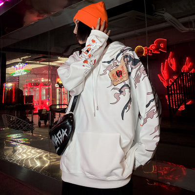 Chinese style printed hooded sweatshirt men