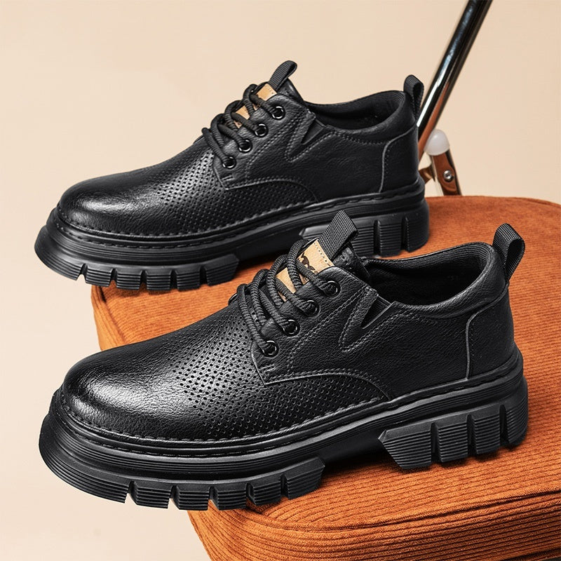 Genuine Leather Breathable Platform Height Increasing Work Casual Shoes