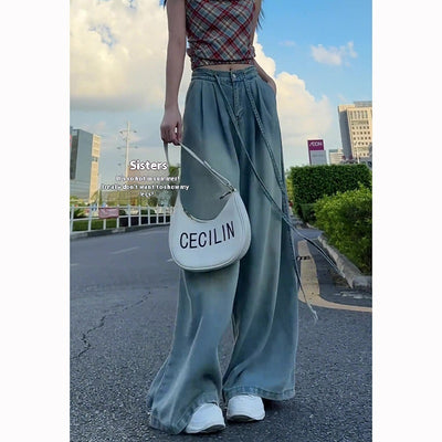 Versatile Drawstring Hanging Wide Leg Jeans