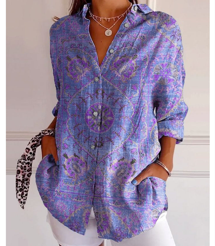 New Women's Long Sleeved Shirt For Summer Fashion, 3D Printed Shirt With Floral Pattern