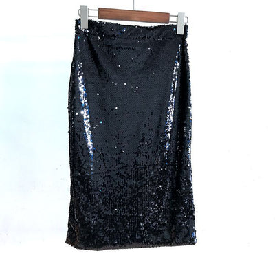 All-matching Elastic Waistband Women's Skirt Sequined Hip Skirt Mid Skirt Women
