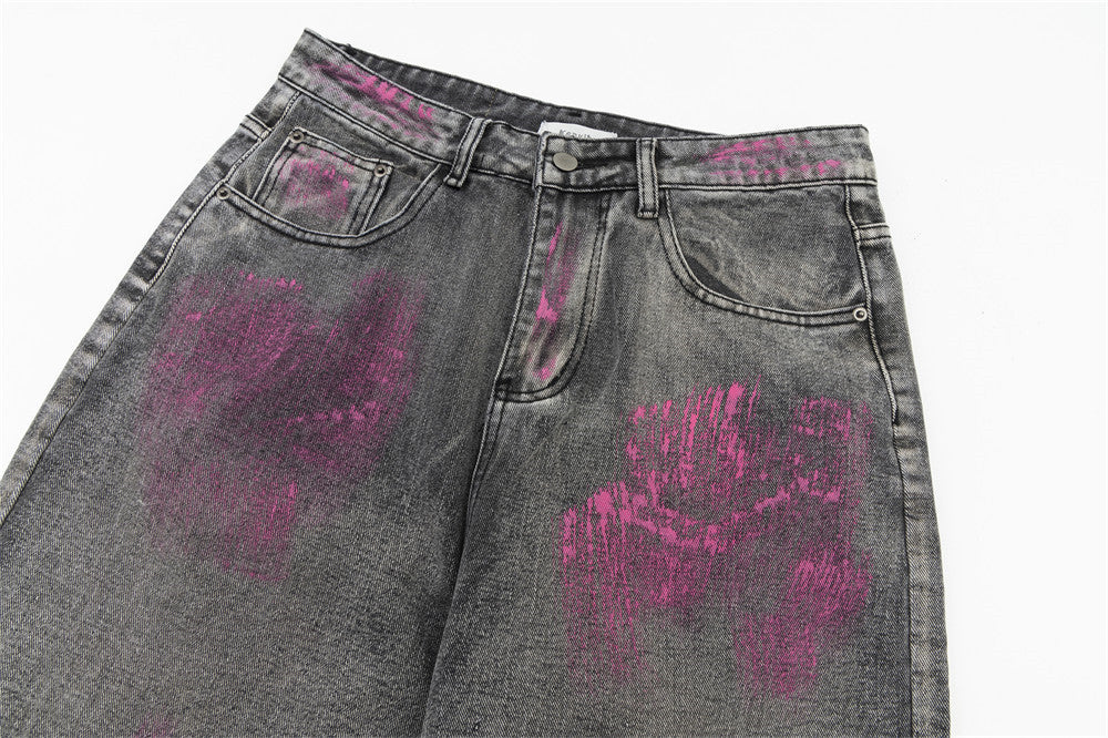 Painting Inkjet Wide Leg Jeans Men