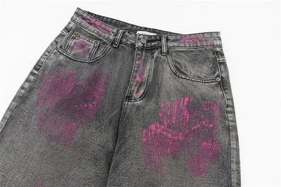 Painting Inkjet Wide Leg Jeans Men