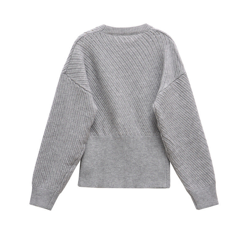 Women's Autumn And Winter Ribbed Woven O-neck Short Knitted Long Sleeve Sweater