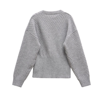 Women's Autumn And Winter Ribbed Woven O-neck Short Knitted Long Sleeve Sweater