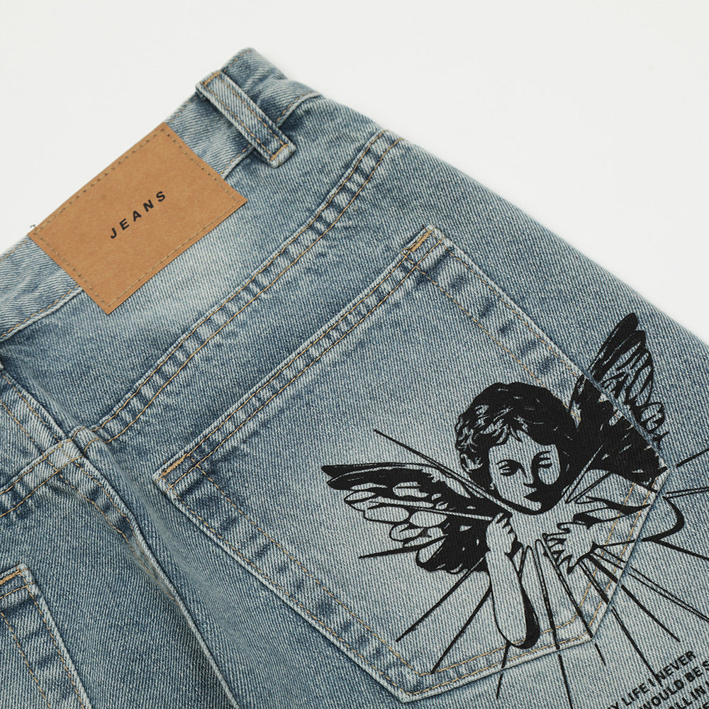 Graffiti Printing Ripped Jeans For Men