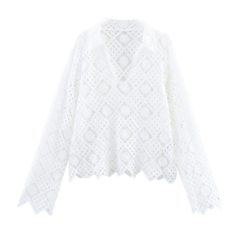 Embroidered V-neck Women's Long Sleeve Shirt