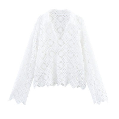 Embroidered V-neck Women's Long Sleeve Shirt