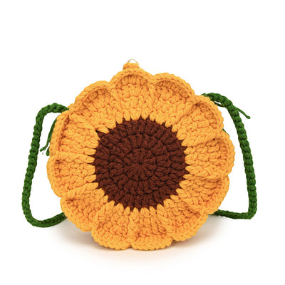 Hand-woven Bag Wool Crocheted Flowers