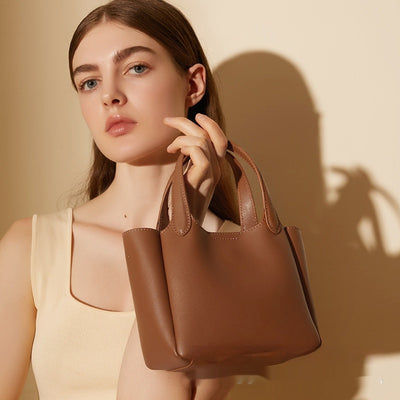 Cattlehide Leather Cross Body Bucket Bag