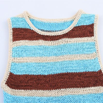 Laminated Decoration Striped Sleeveless Knitted Top