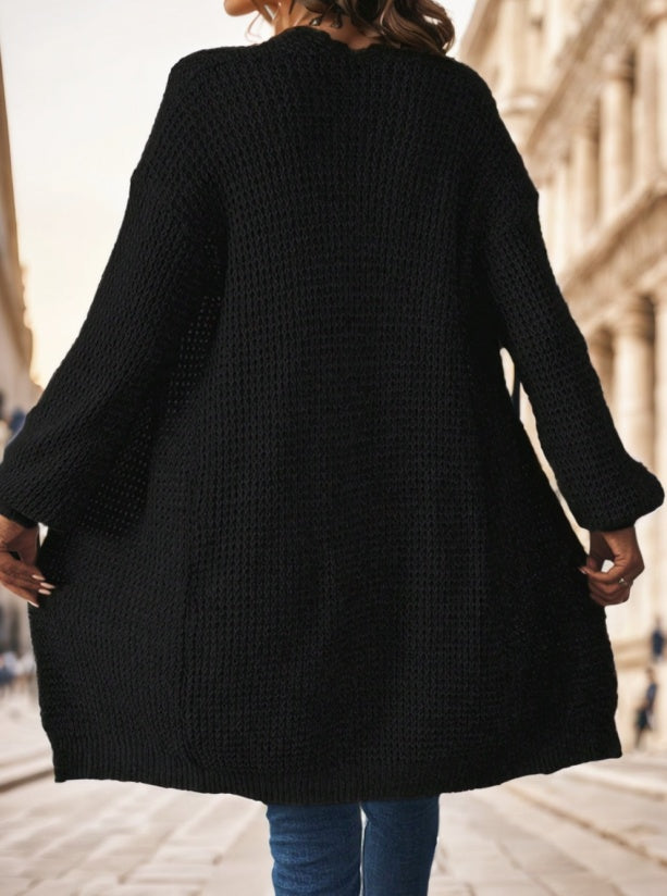 Solid Drop Shoulder Cardigan,Long Sleeve Tops