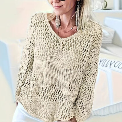 Knitted Hollow-out Women's Blouse Pullover Top