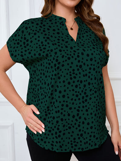 Women's Plus Size Casual Summer Irregular Polka Dot V-Neck Work Top