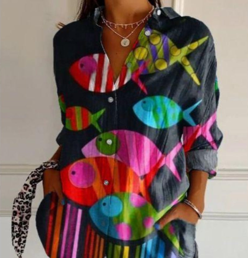 New Women's Long Sleeved Shirt For Summer Fashion, 3D Printed Shirt With Floral Pattern