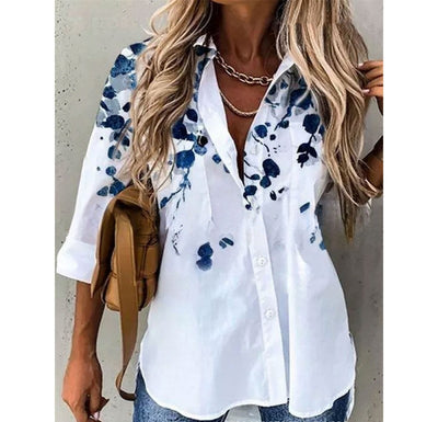 Spring And Summer New Fashionable Printed Collar Long Sleeved Shirt For Women