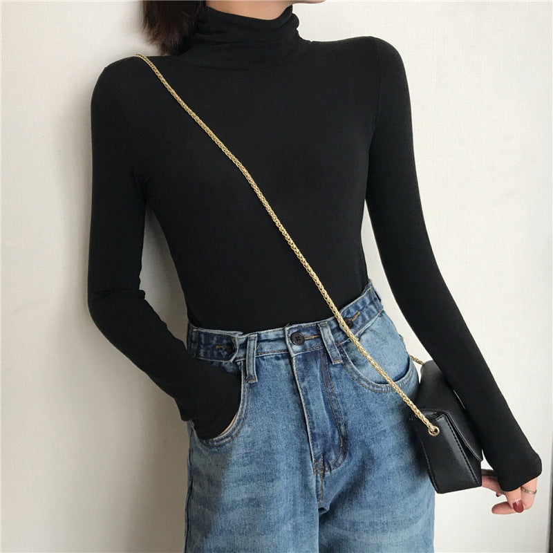 All Match Slimming Solid Color Bottoming Shirt Womens Tops Women