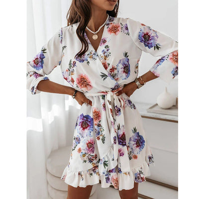 Irregular Ruffled Printed Dress Women
