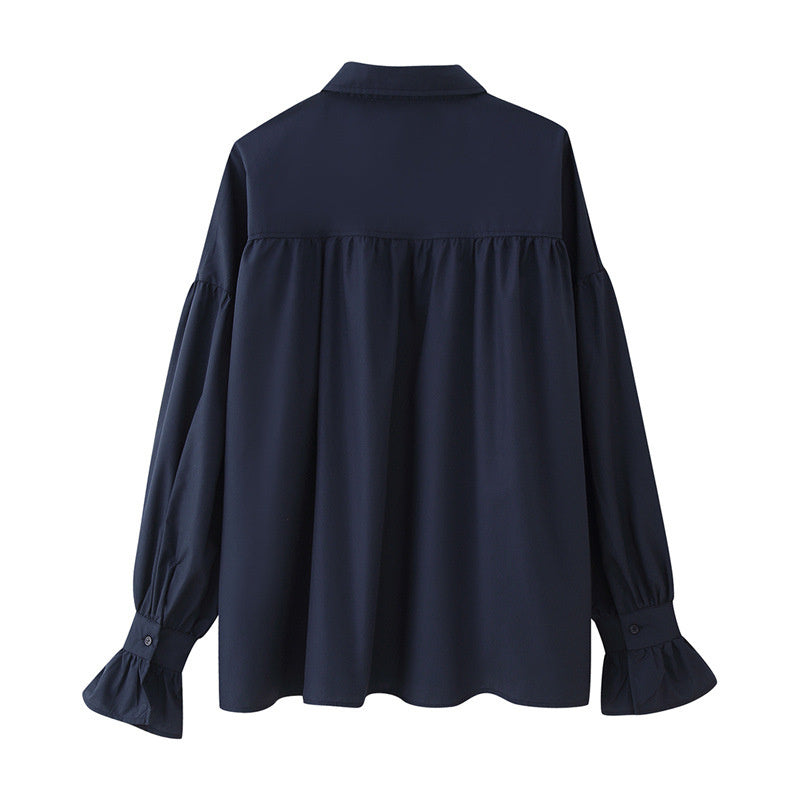 Casual Loose Shoulder Lantern Long Sleeve Shirt