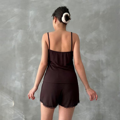 Simple Backless Striped High Waist Shorts Suit Women