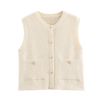 Women's Loose Casual Single-breasted Decorative Knitted Vest