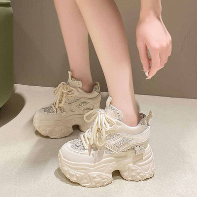 10cm Hidden Heel Platform Sequins Dad Shoes