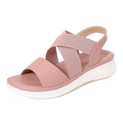 Bohemian Style Striped Stretch Rubber Band Flat Sandals