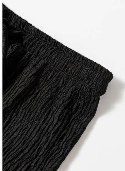 Black Textured Loose Drawstring Pants