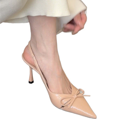 Patent Leather Bow Pointed Stiletto Heel High Heels